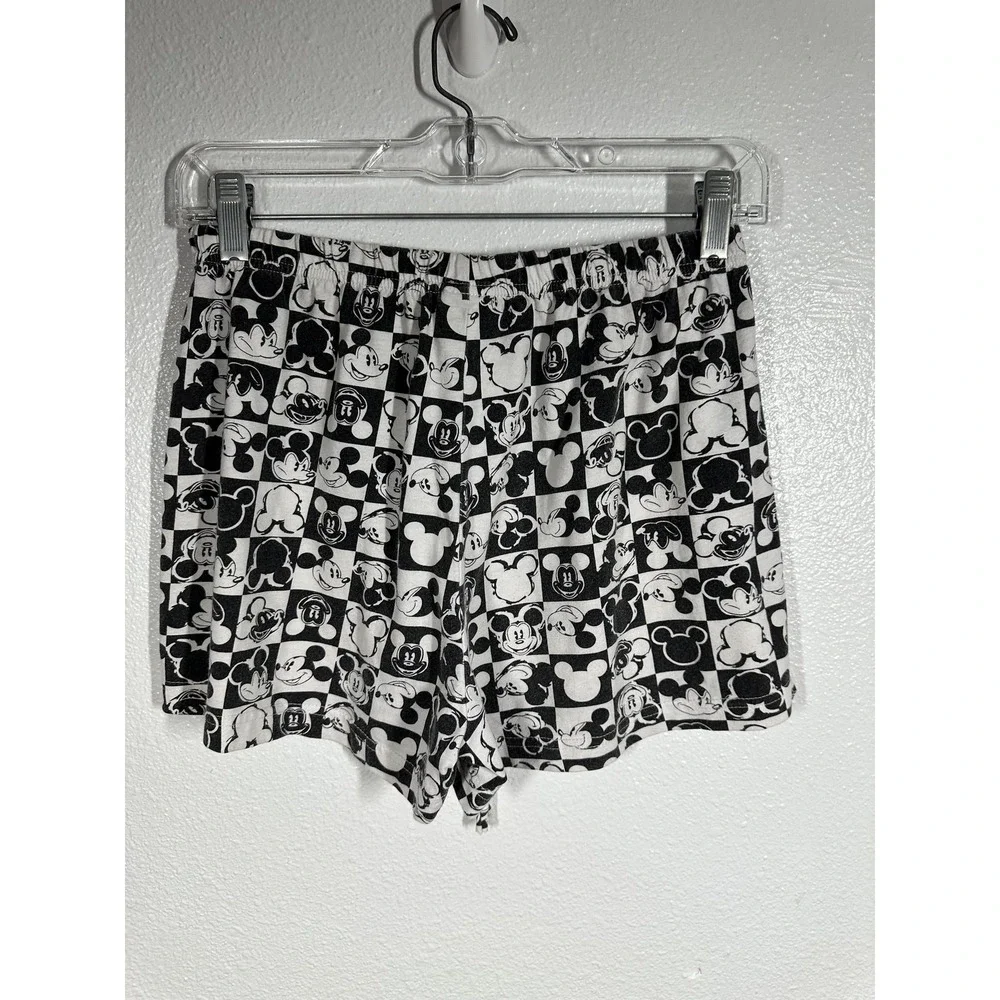 Disney Mickey Mouse Shorts Girls Medium 7/9 Black White Checkered Lounge PJ‎ - Picture 2 of 6